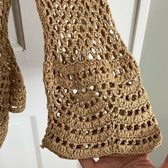 Jones New York Open Knit Cardigan Sweater Button Front Tan Neutral L/XL Boho - Picture 5 of 13